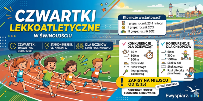 Młodzi sportowcy podczas Czwartków Lekkoatletycznych na Stadionie Miejskim w Świnoujściu