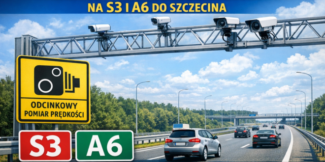 Odcinkowy pomiar prędkości na trasie S3 i A6 do Szczecina – kamery, znaki i samochody na drodze ekspresowej.