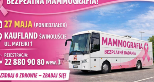 Mammobus oferujący bezpłatne badania mammograficzne przy Kauflandzie w Świnoujściu