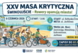 Rowerzyści biorący udział w jubileuszowej XXV Masie Krytycznej na ulicach Świnoujścia.