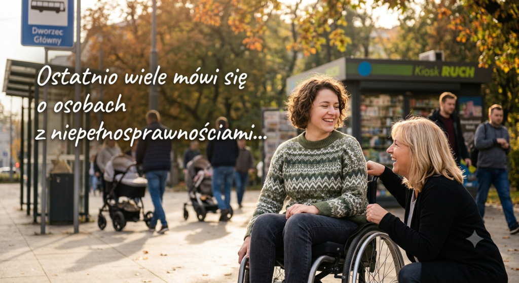 człowiek za wózkiem niepełnosprawność