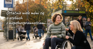 człowiek za wózkiem niepełnosprawność