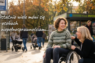 człowiek za wózkiem niepełnosprawność