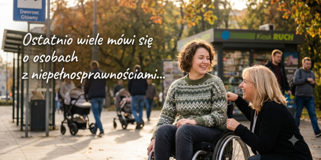 człowiek za wózkiem niepełnosprawność